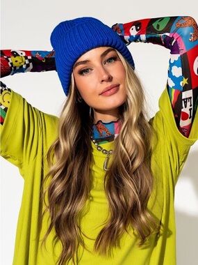 Dressed in Lala “Grunge Chic” Knit Beanie in Cobalt Blue